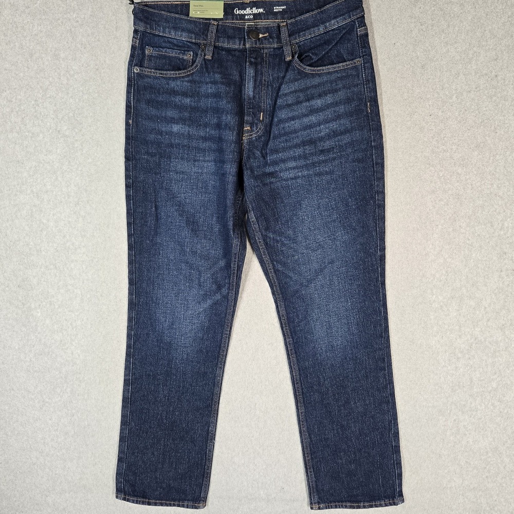 Goodfellow & Co Men Jeans 34x30 Blue Denim Straight Total Flex Dark Wash NWT
